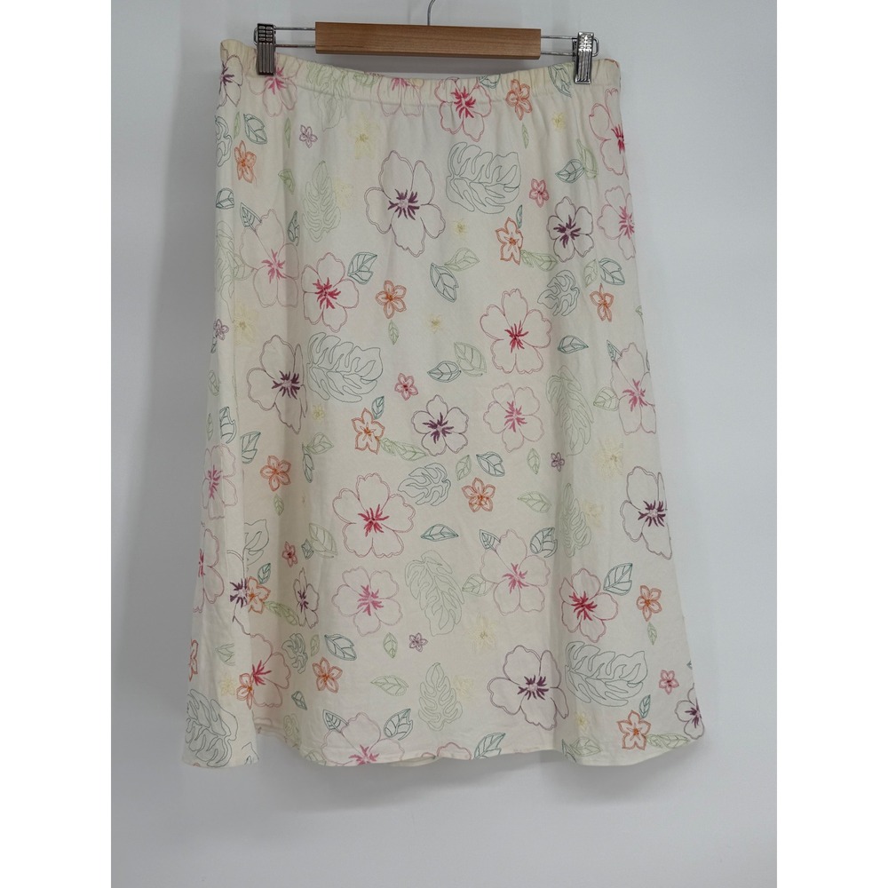 Dressbarn Woman‎ Linen Blend Floral Embroidered Midi Skirt Ivory Plus Sz 18/20W